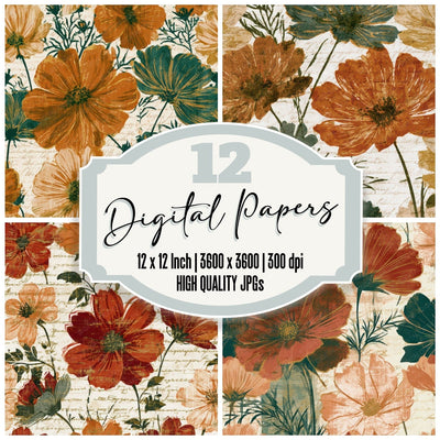 Indian Block Print Victorian Cosmos Cinnamon Digital Paper Pack (DDD012931)