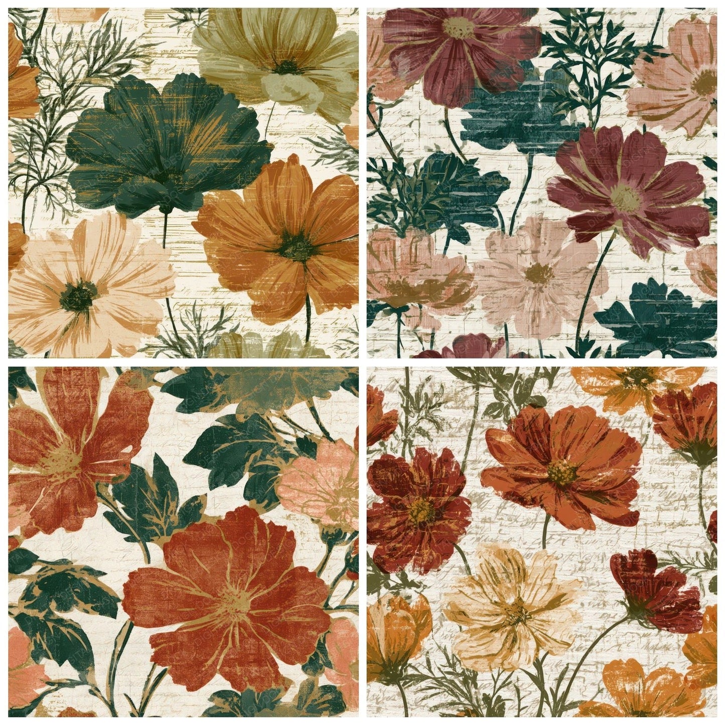 Indian Block Print Victorian Cosmos Cinnamon Digital Paper Pack (DDD012931)