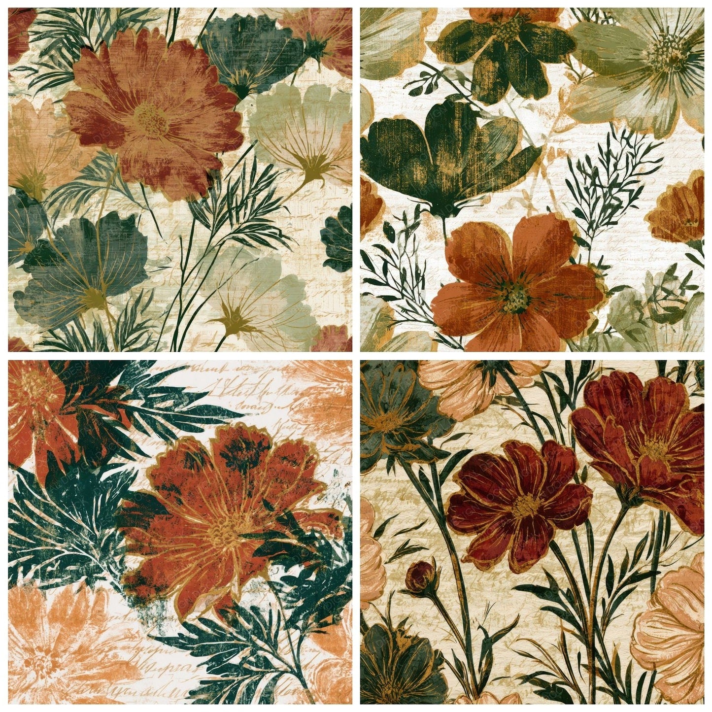 Indian Block Print Victorian Cosmos Cinnamon Digital Paper Pack (DDD012931)