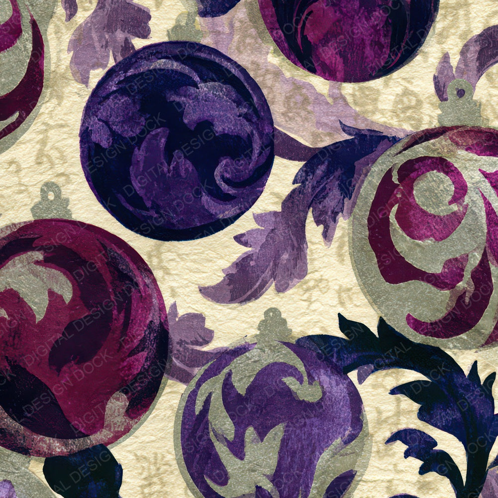 Letterpress Christmas Baroque Plum Cream Digital Paper Pack (DDD012933)