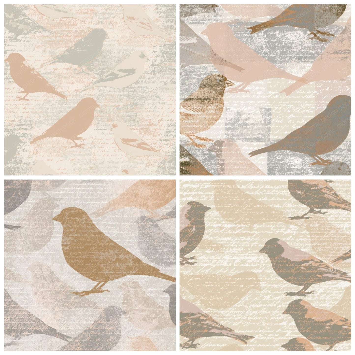 Letterpress Victorian Goldfinch Sand Digital Paper Pack (DDD012934)