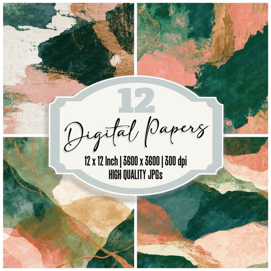 Monoprint Cuba Green Blush Abstract Digital Paper Pack (DDD012935)