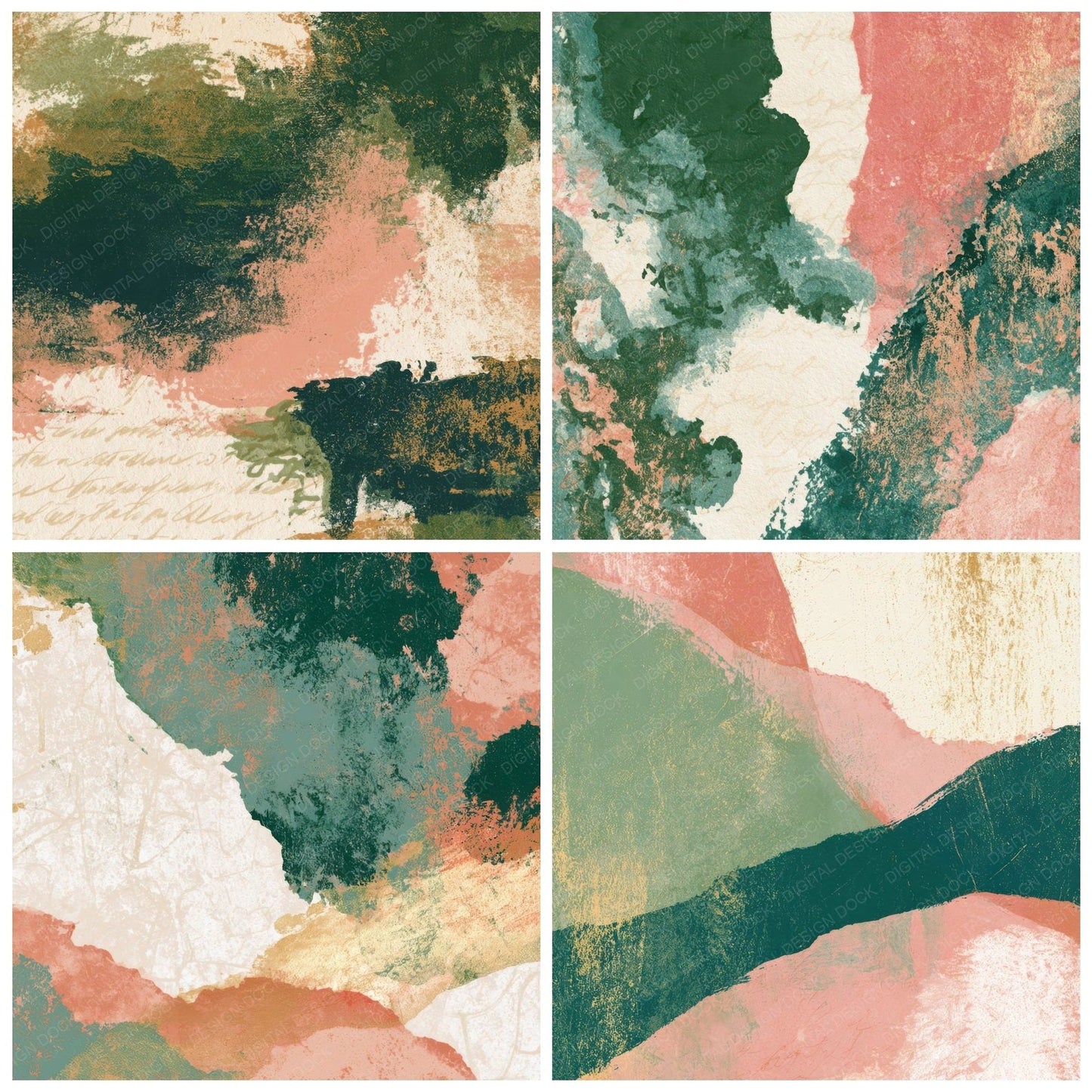 Monoprint Cuba Green Blush Abstract Digital Paper Pack (DDD012935)