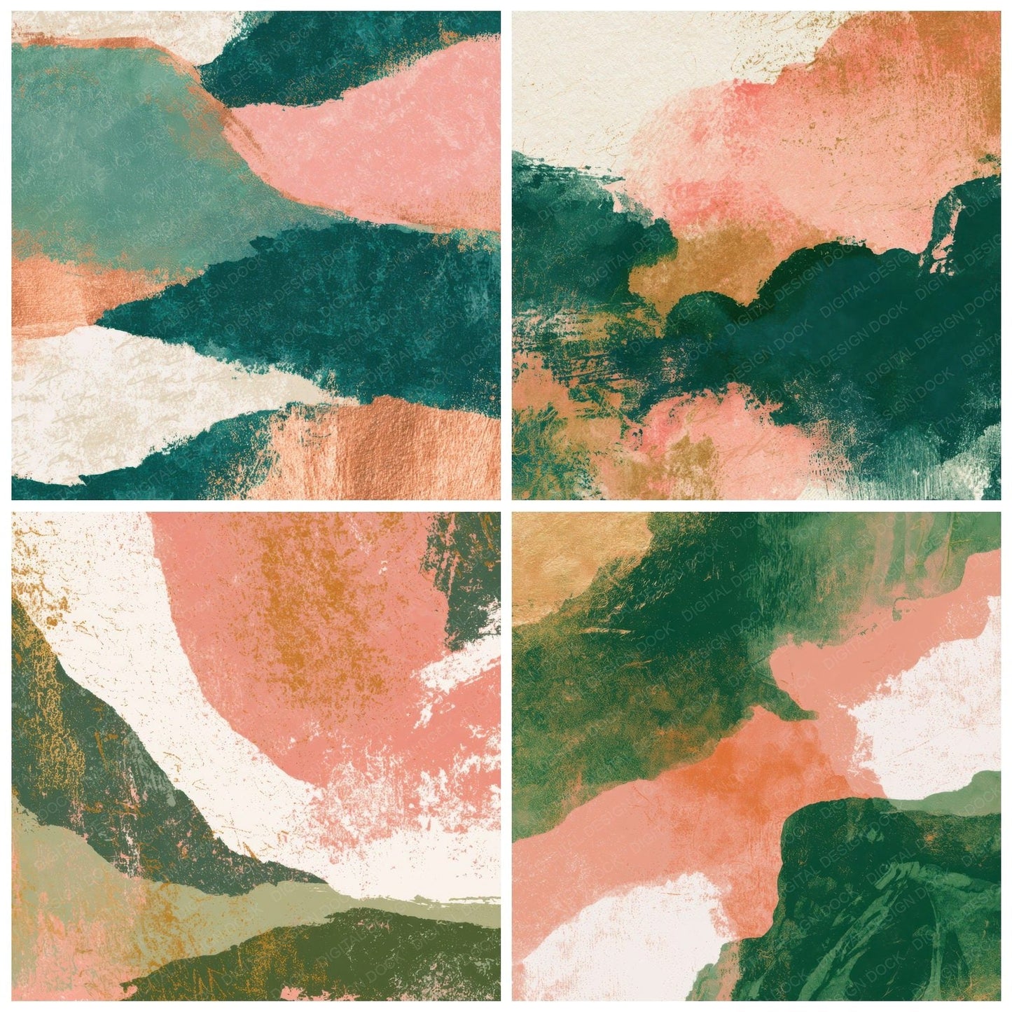 Monoprint Cuba Green Blush Abstract Digital Paper Pack (DDD012935)