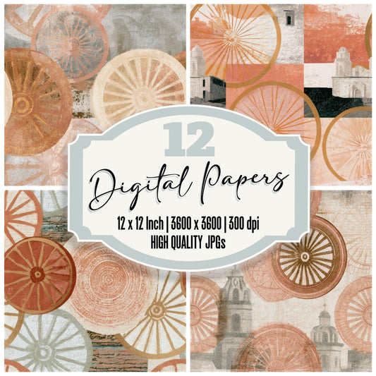 Naturalist Cuba Wagon Wheels Terracotta Seamless Digital Paper Pack (DDD012937)