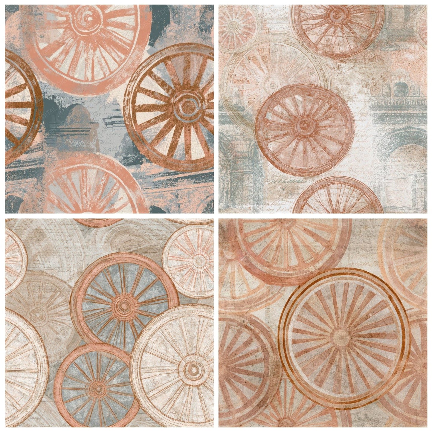 Naturalist Cuba Wagon Wheels Terracotta Seamless Digital Paper Pack (DDD012937)