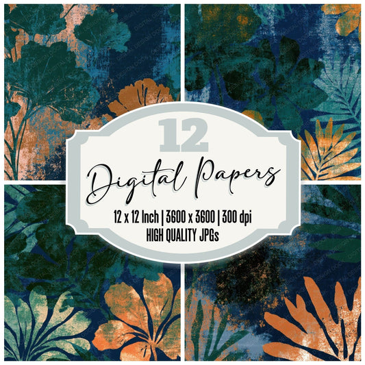 Risograph Cuba Midnight Green Copper Abstract Digital Paper Pack (DDD012938)