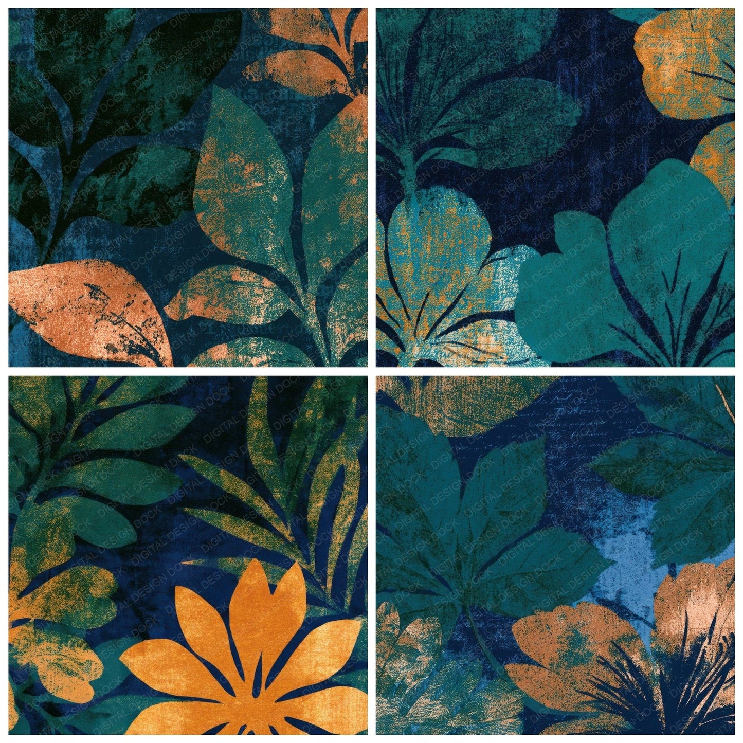 Risograph Cuba Midnight Green Copper Abstract Digital Paper Pack (DDD012938)