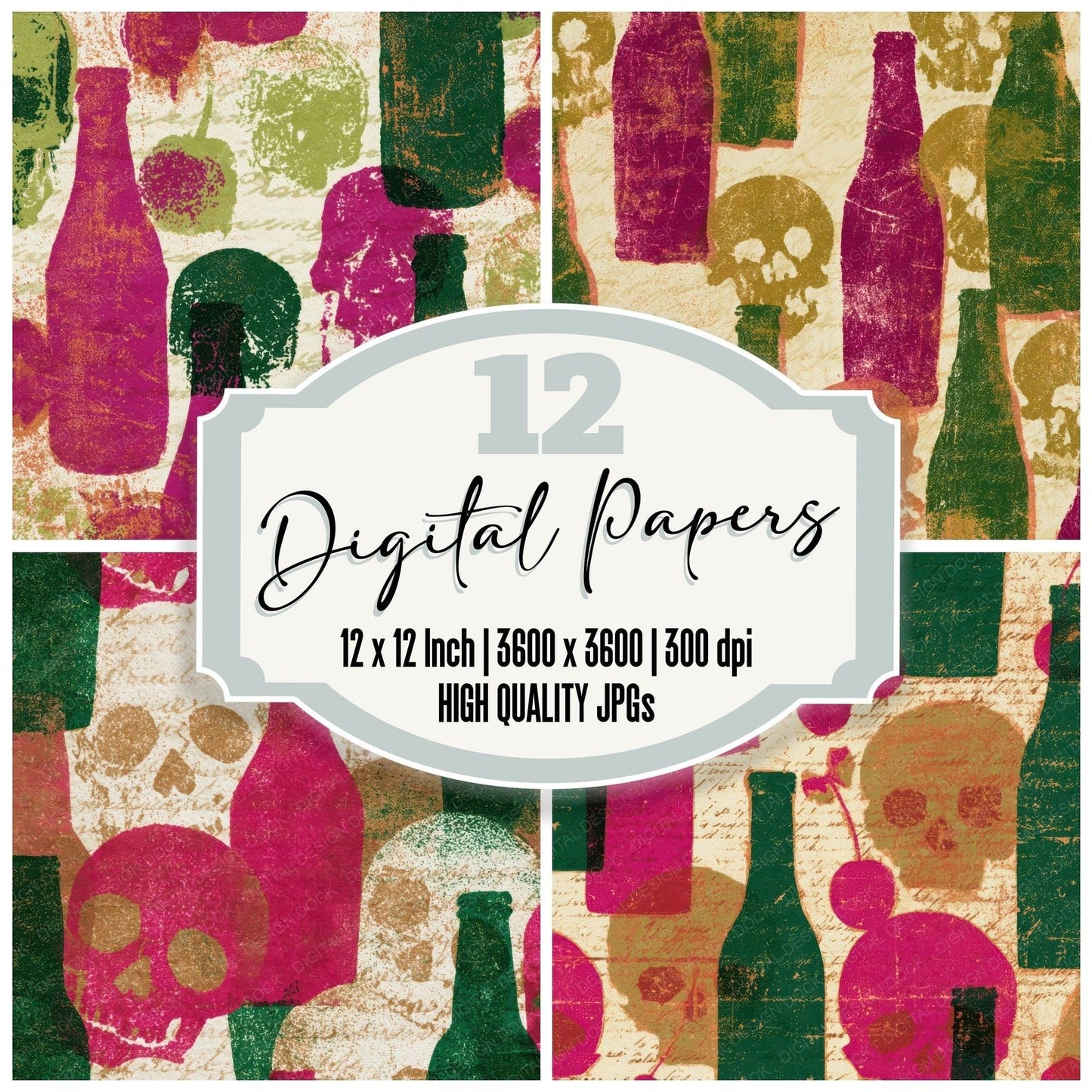 Risograph Skulls Cherry Soda Magenta Digital Paper Pack (DDD012939)