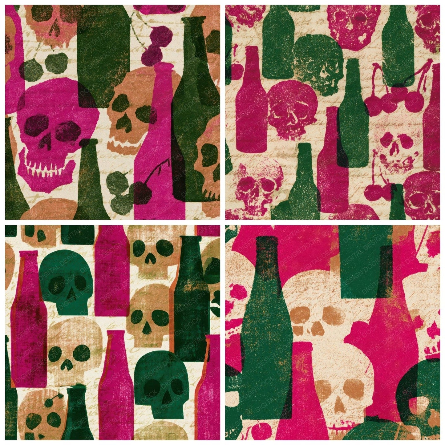 Risograph Skulls Cherry Soda Magenta Digital Paper Pack (DDD012939)
