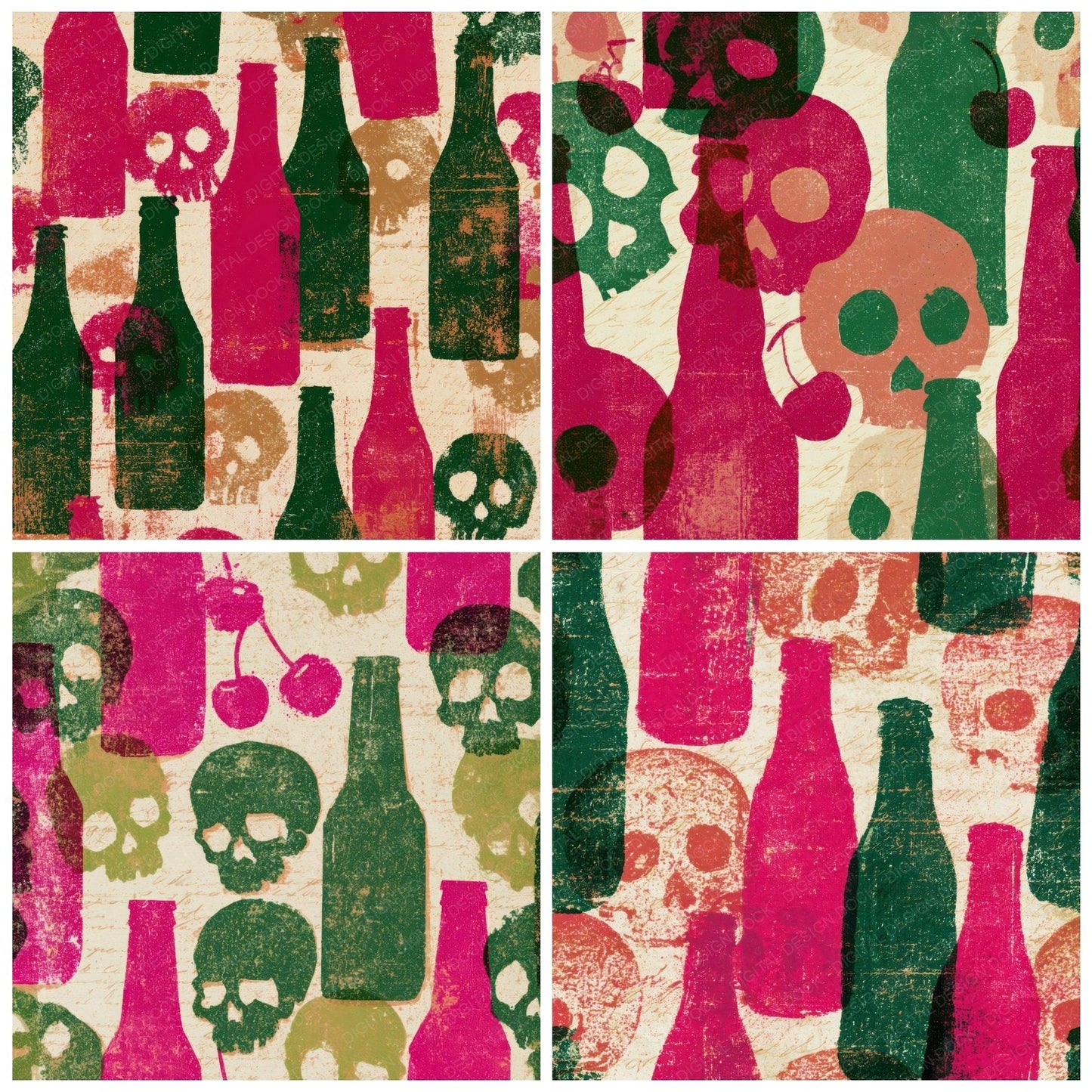 Risograph Skulls Cherry Soda Magenta Digital Paper Pack (DDD012939)