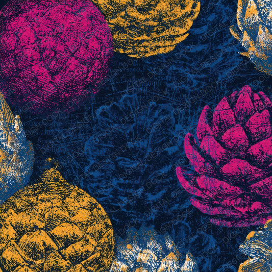 Scratchboard Christmas Pine Cones Hot Pink Digital Paper Pack (DDD012940)