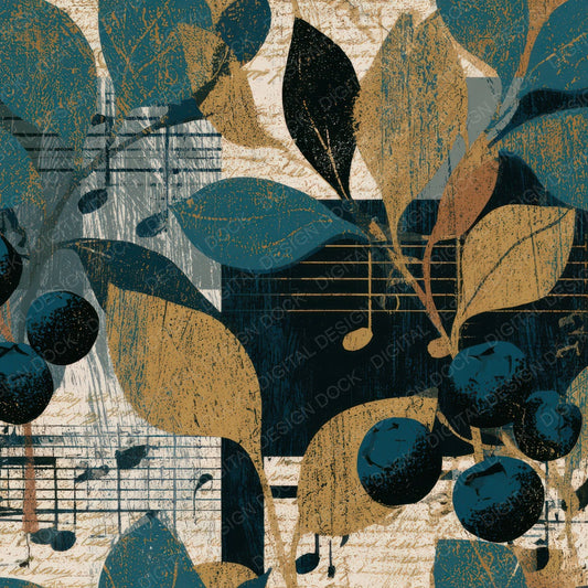 Scratchboard Music Notes Blueberries Slate Digital Paper Pack (DDD012941)