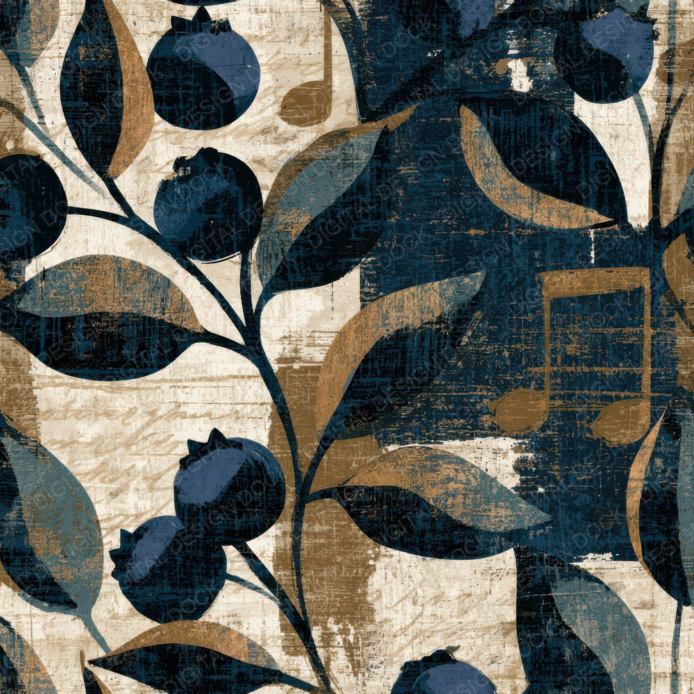 Scratchboard Music Notes Blueberries Slate Digital Paper Pack (DDD012941)
