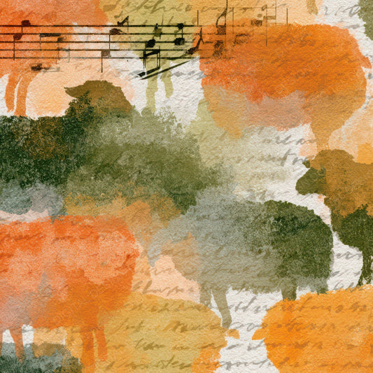 Watercolour Music Notes Sheep Apricot Pistachio Digital Paper Pack (DDD012942)