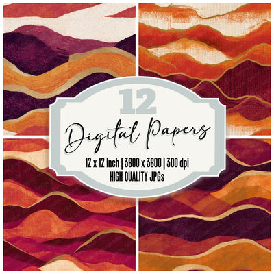 Woodblock Rolling Hills Pumpkin Seamless Digital Paper Pack (DDD012943)
