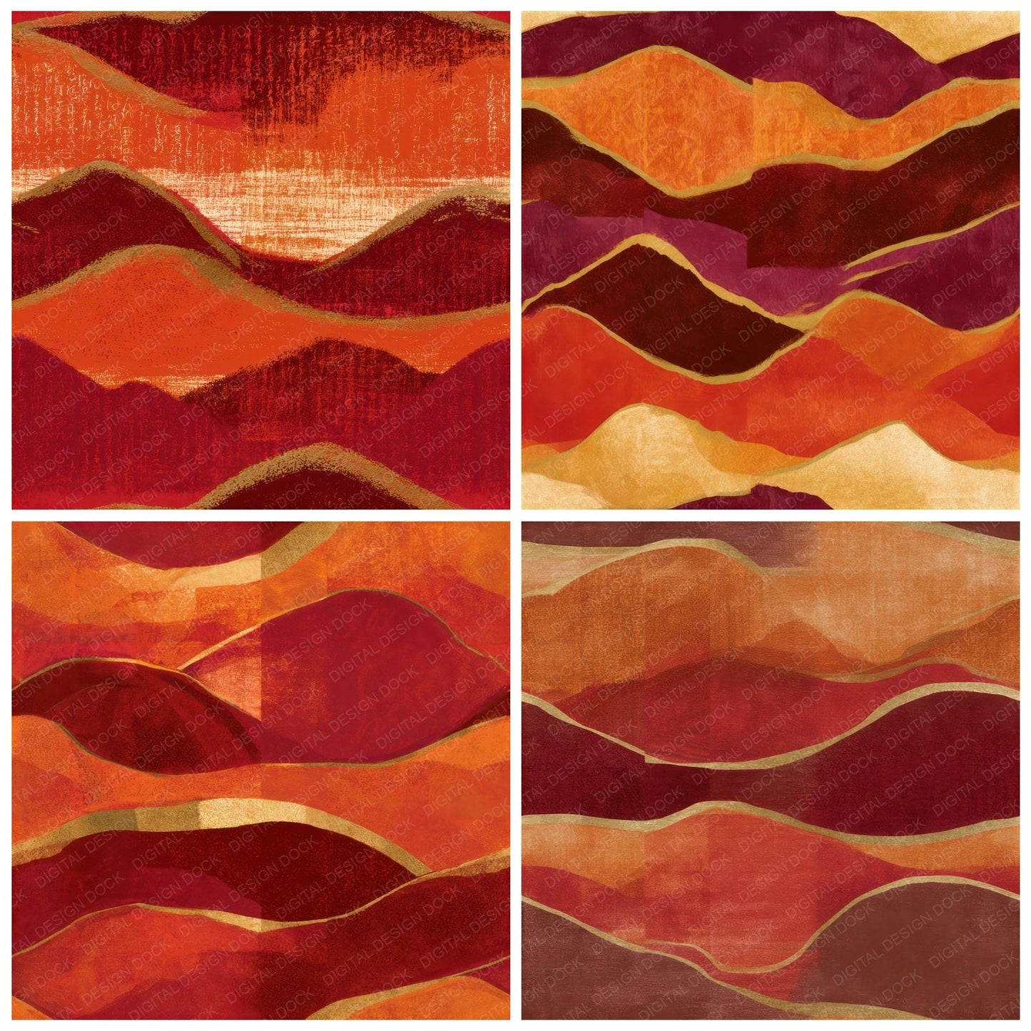 Woodblock Rolling Hills Pumpkin Seamless Digital Paper Pack (DDD012943)
