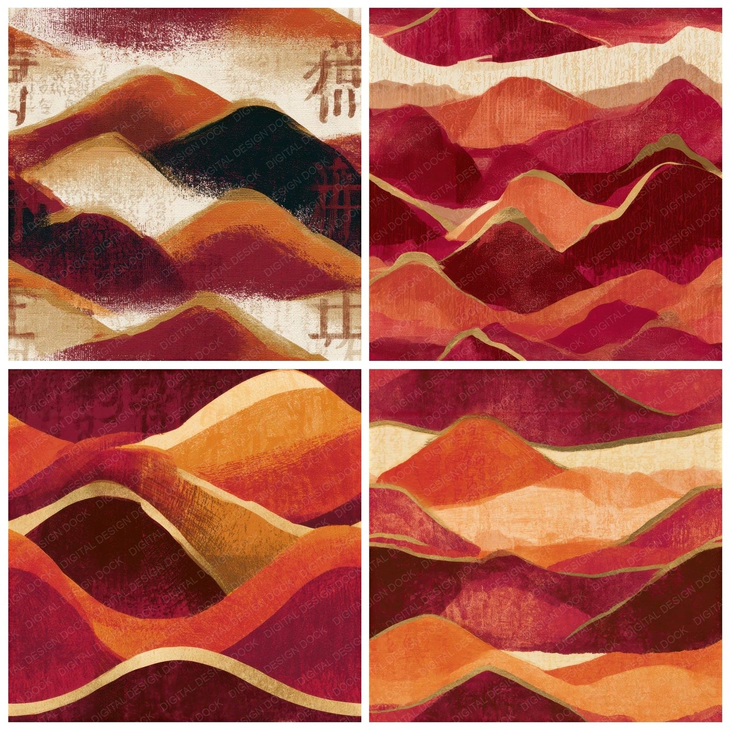Woodblock Rolling Hills Pumpkin Seamless Digital Paper Pack (DDD012943)