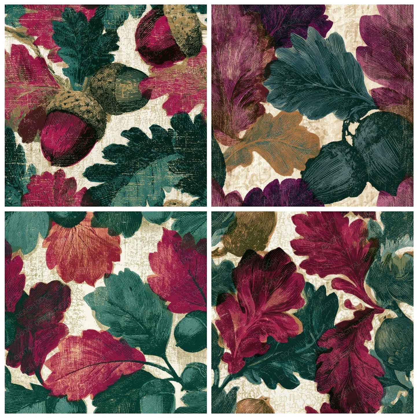 Woodcut Victorian Acorn Magenta Seamless Digital Paper Pack (DDD012944)