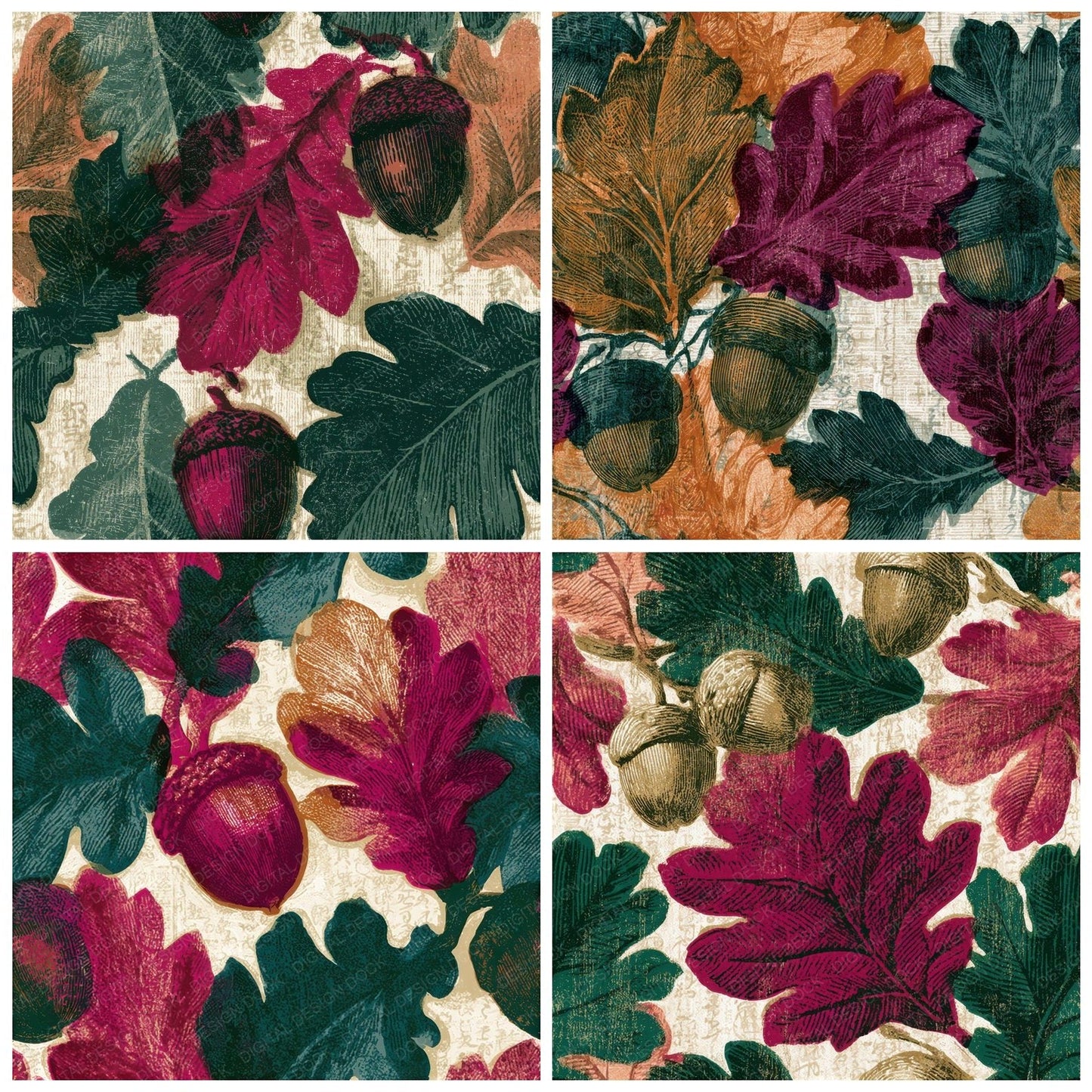 Woodcut Victorian Acorn Magenta Seamless Digital Paper Pack (DDD012944)