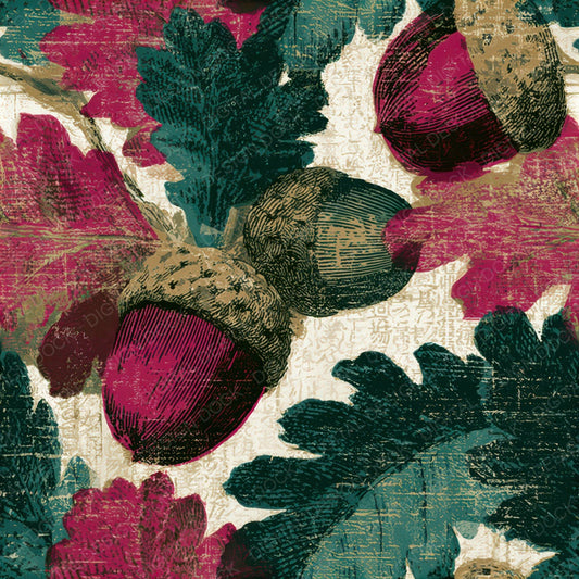 Woodcut Victorian Acorn Magenta Seamless Digital Paper Pack (DDD012944)