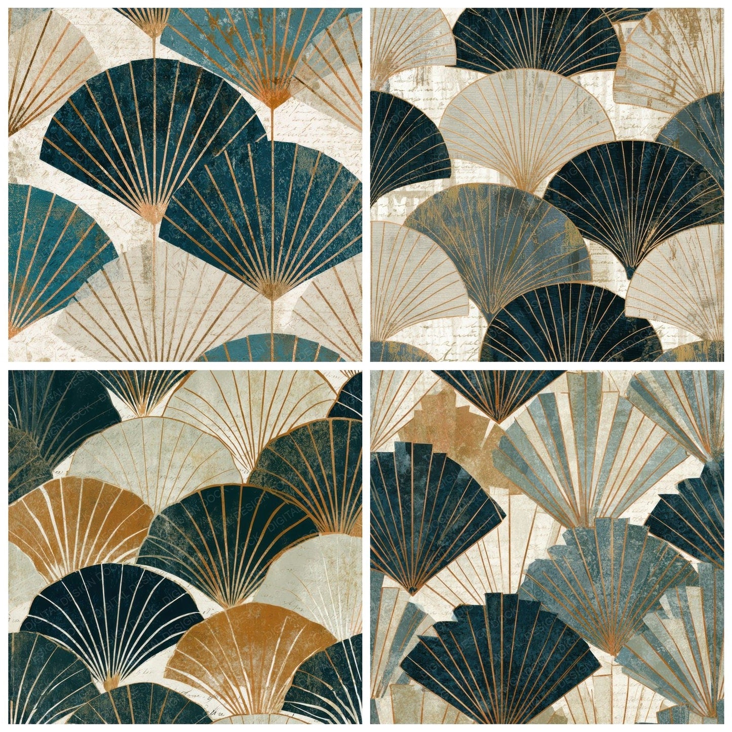 Antique Botanical Art Deco Fans Digital Paper Pack (DDD012945)