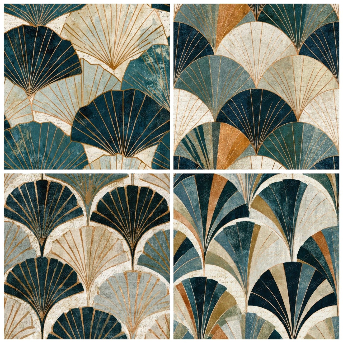 Antique Botanical Art Deco Fans Digital Paper Pack (DDD012945)