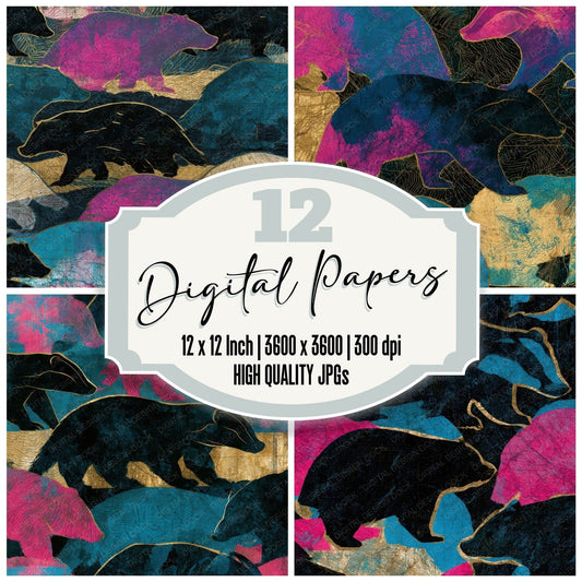 Antique Map Badger Pink Cyan Digital Paper Pack (DDD012946)