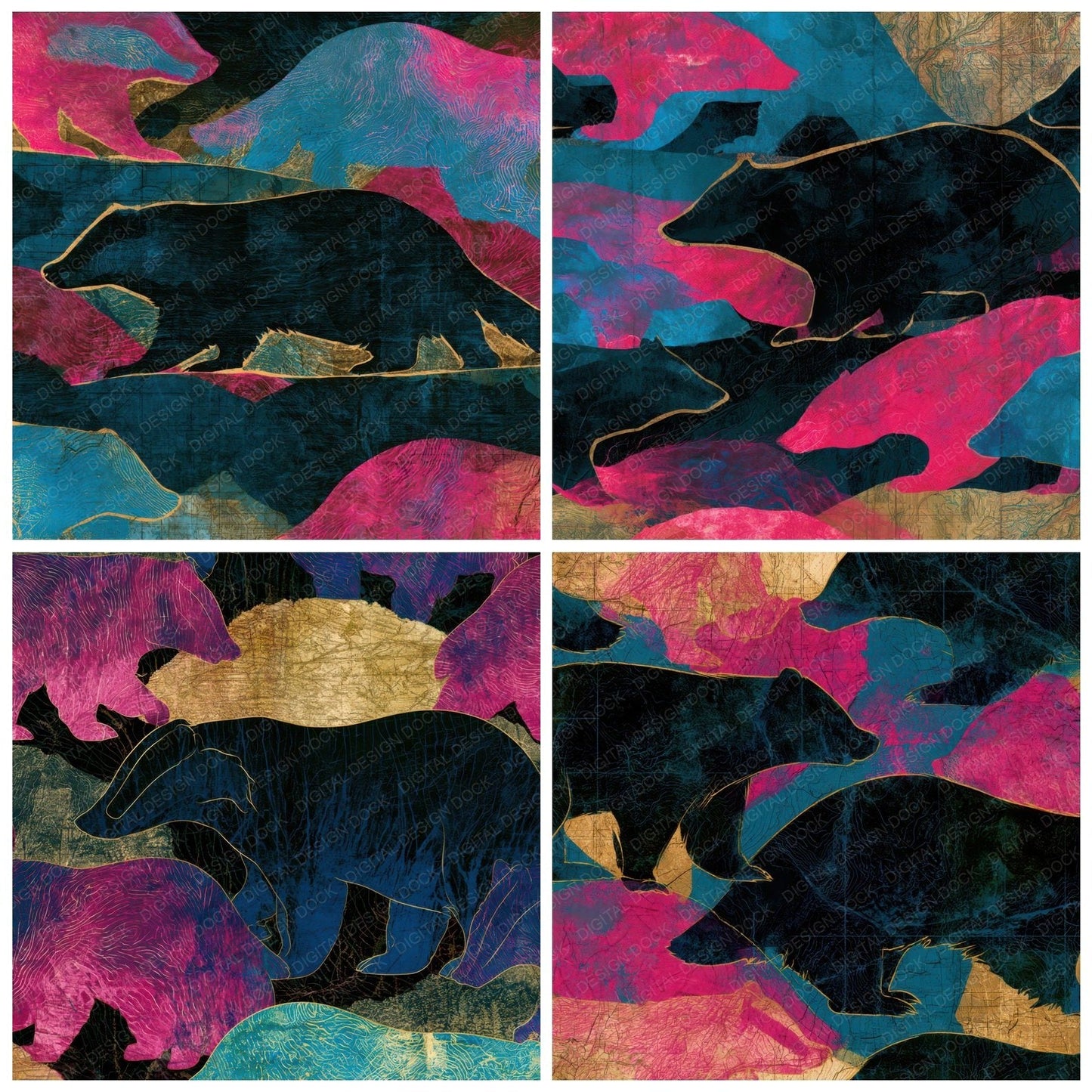 Antique Map Badger Pink Cyan Digital Paper Pack (DDD012946)