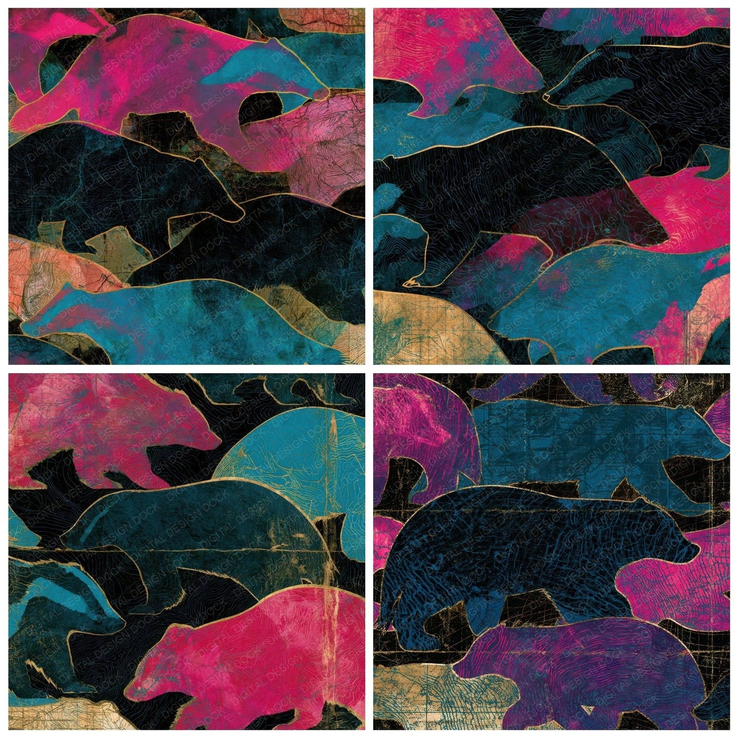 Antique Map Badger Pink Cyan Digital Paper Pack (DDD012946)