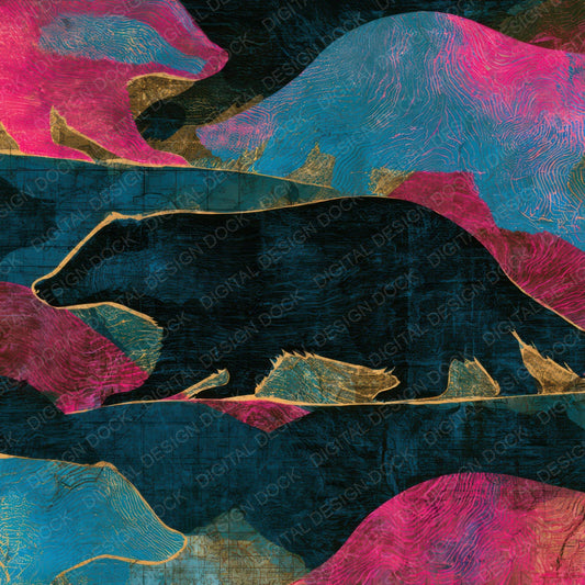 Antique Map Badger Pink Cyan Digital Paper Pack (DDD012946)