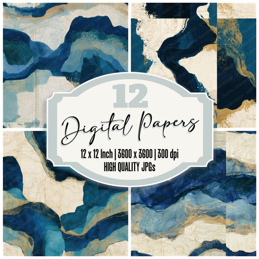 Antique Map Sapphire Bone Seamless Digital Paper Pack (DDD012948)