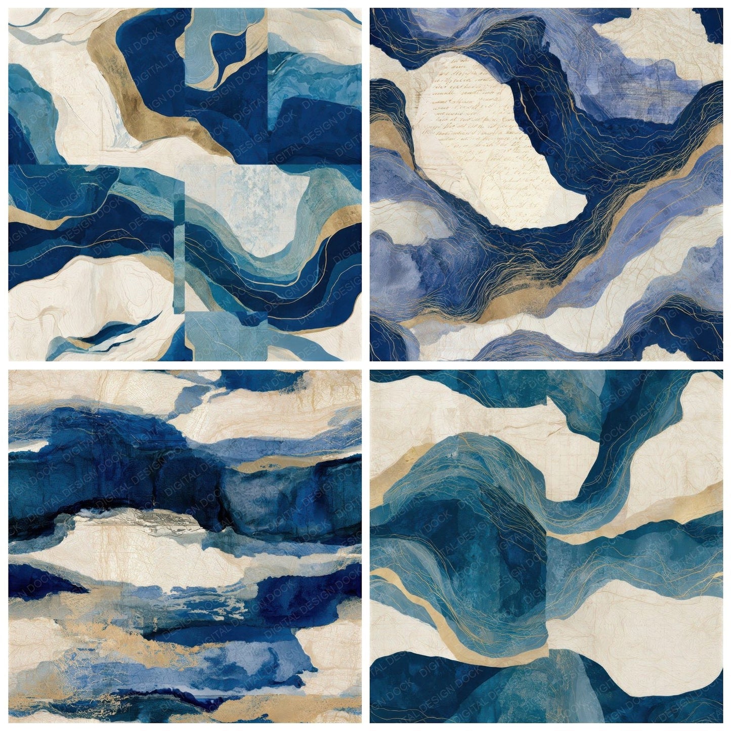 Antique Map Sapphire Bone Seamless Digital Paper Pack (DDD012948)