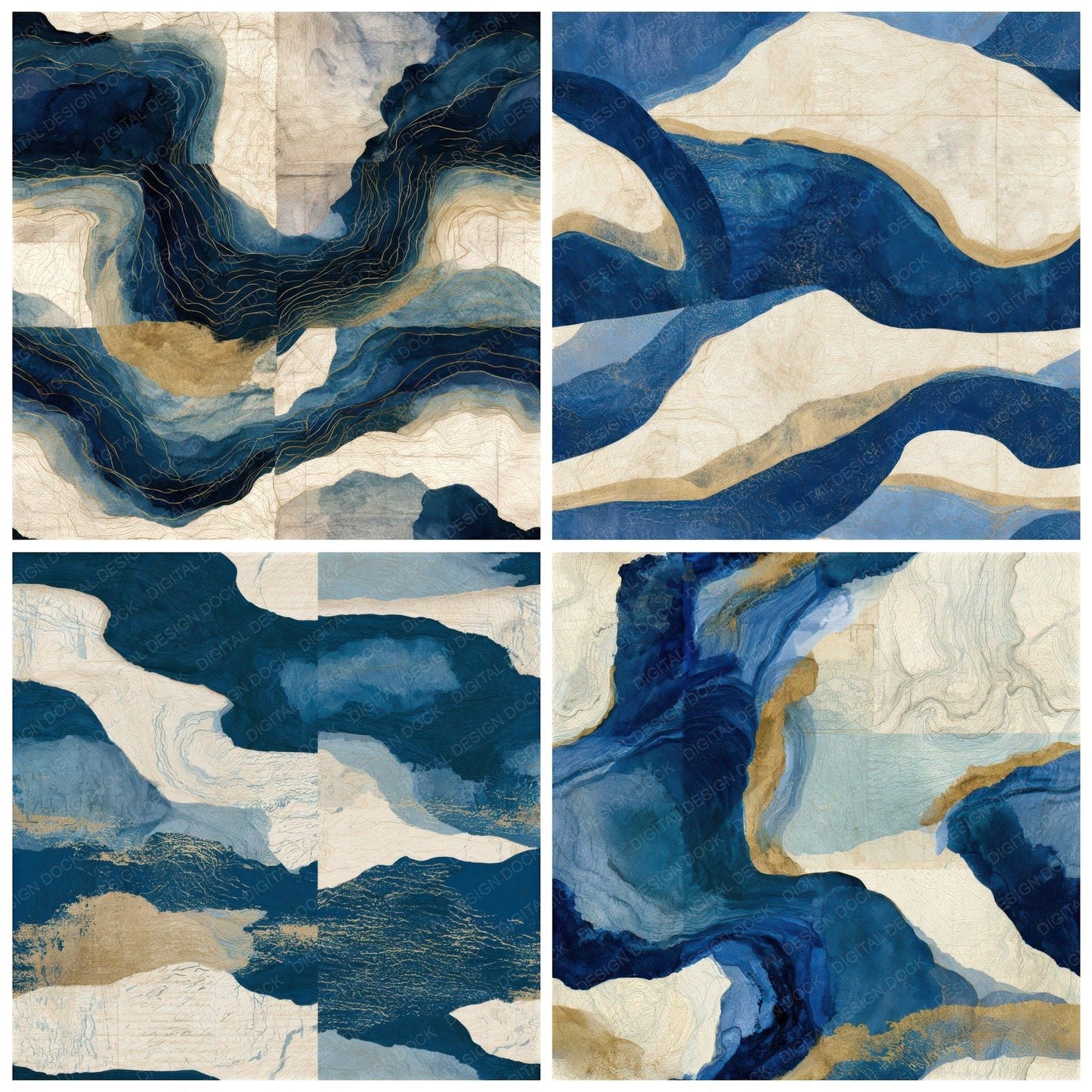 Antique Map Sapphire Bone Seamless Digital Paper Pack (DDD012948)