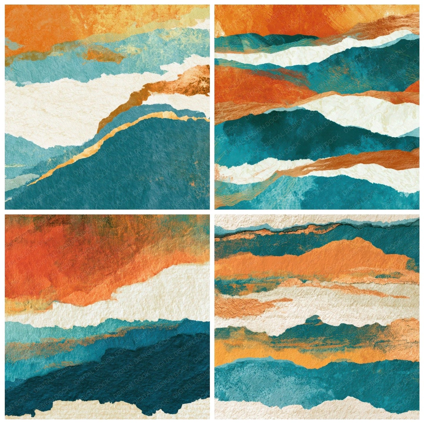 Collage Tangerine Aqua Abstract Digital Paper Pack (DDD012949)