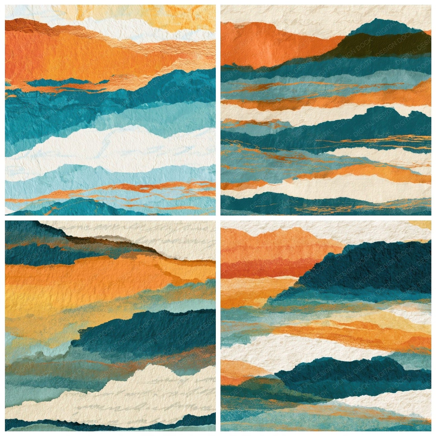 Collage Tangerine Aqua Abstract Digital Paper Pack (DDD012949)