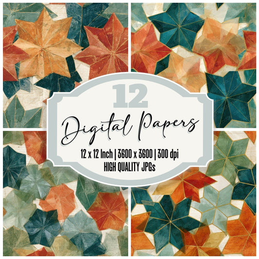 Egg Tempera Pentagrams Folds Papaya Jade Seamless Digital Paper Pack (DDD012951)