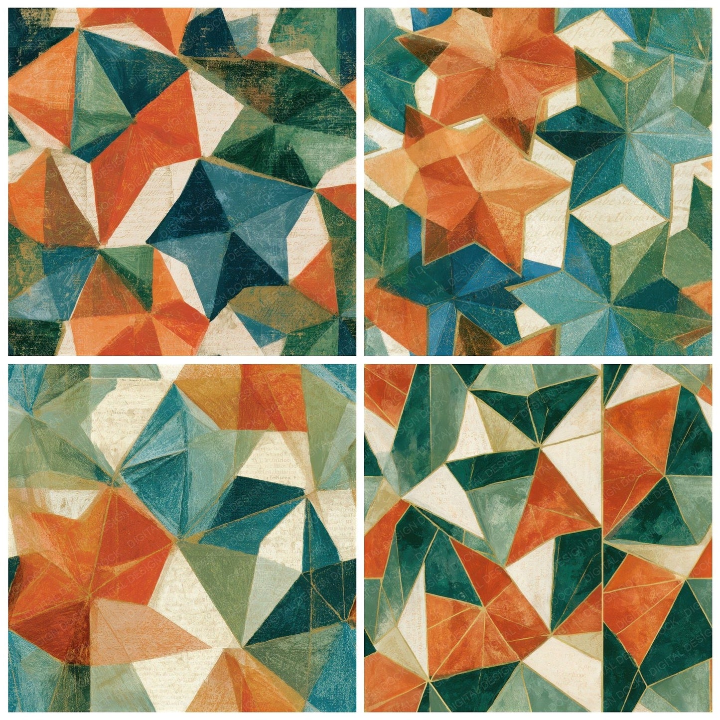 Egg Tempera Pentagrams Folds Papaya Jade Seamless Digital Paper Pack (DDD012951)