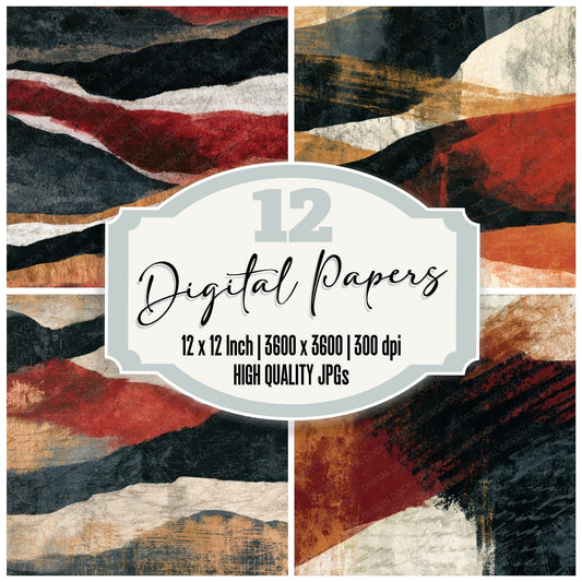 Gouache Folds Creases Black Ivory Abstract Digital Paper Pack (DDD012952)