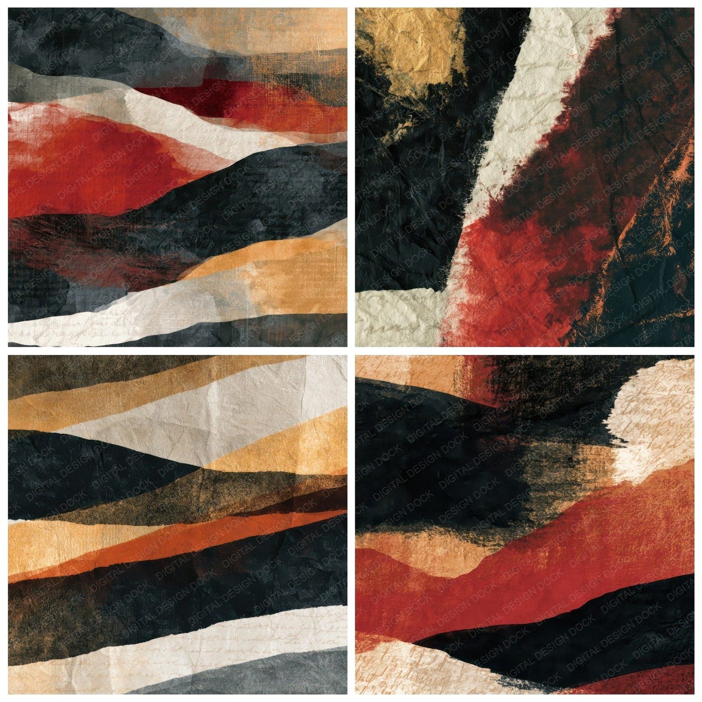 Gouache Folds Creases Black Ivory Abstract Digital Paper Pack (DDD012952)