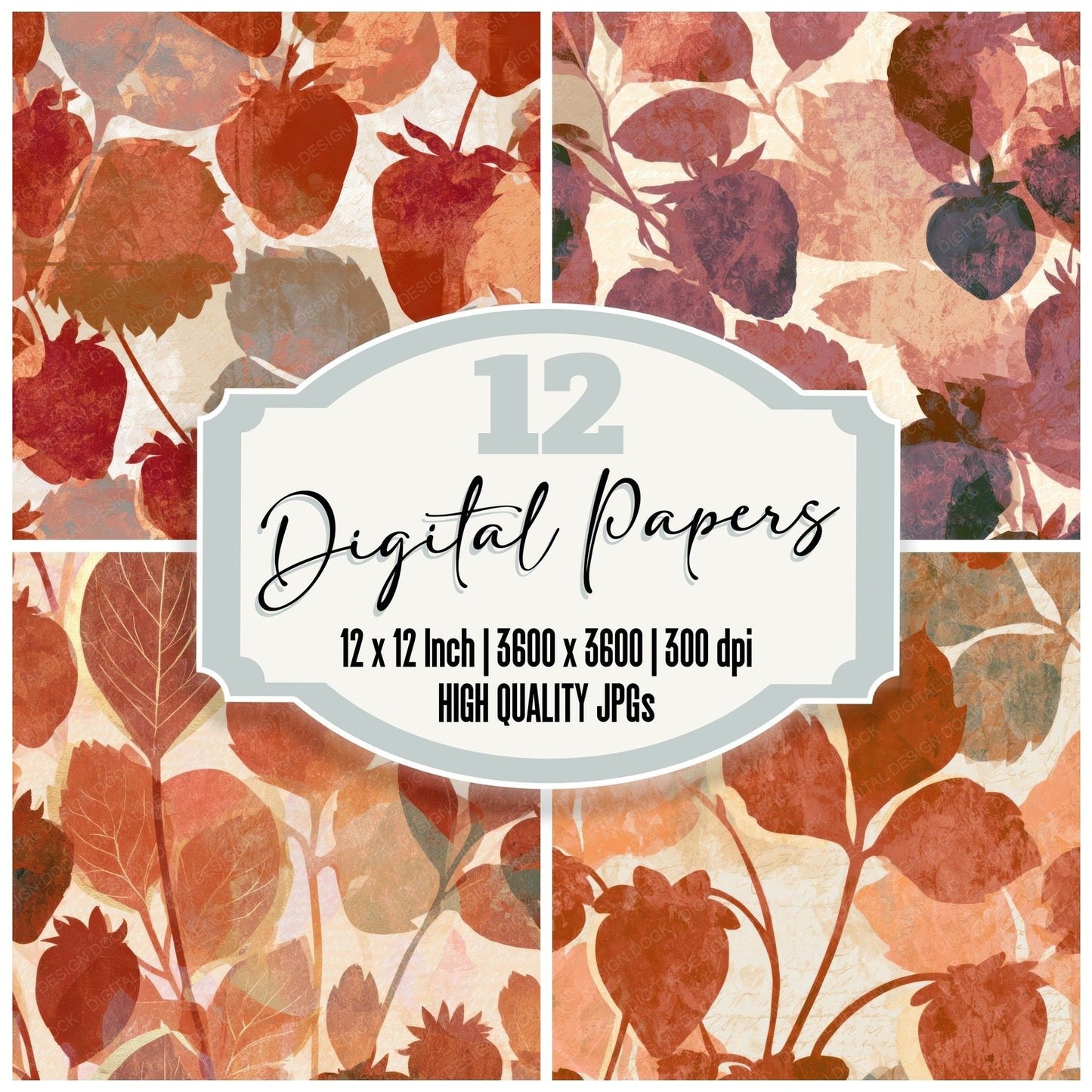 Infrared Strawberries Sienna Clay Digital Paper Pack (DDD012953)