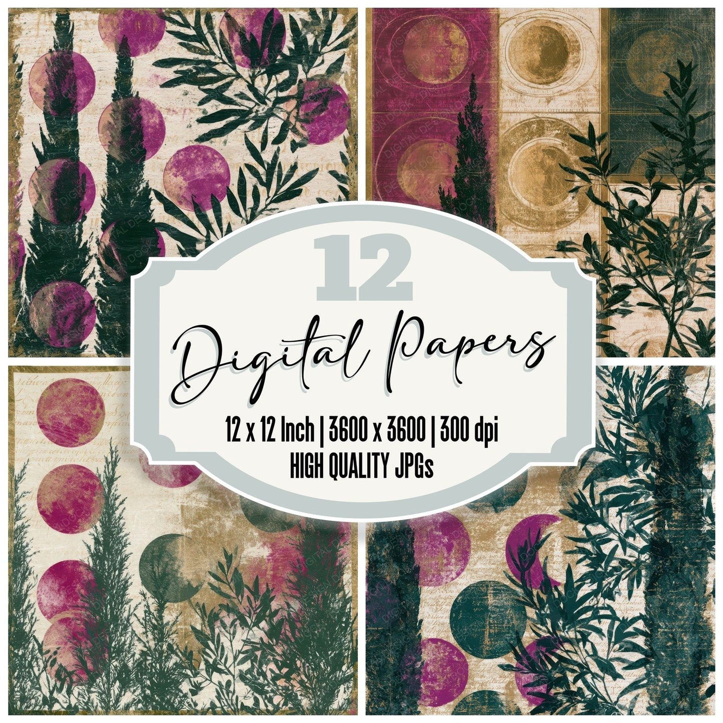 Lithograph Italian Moon Phases Magenta Digital Paper Pack (DDD012956)