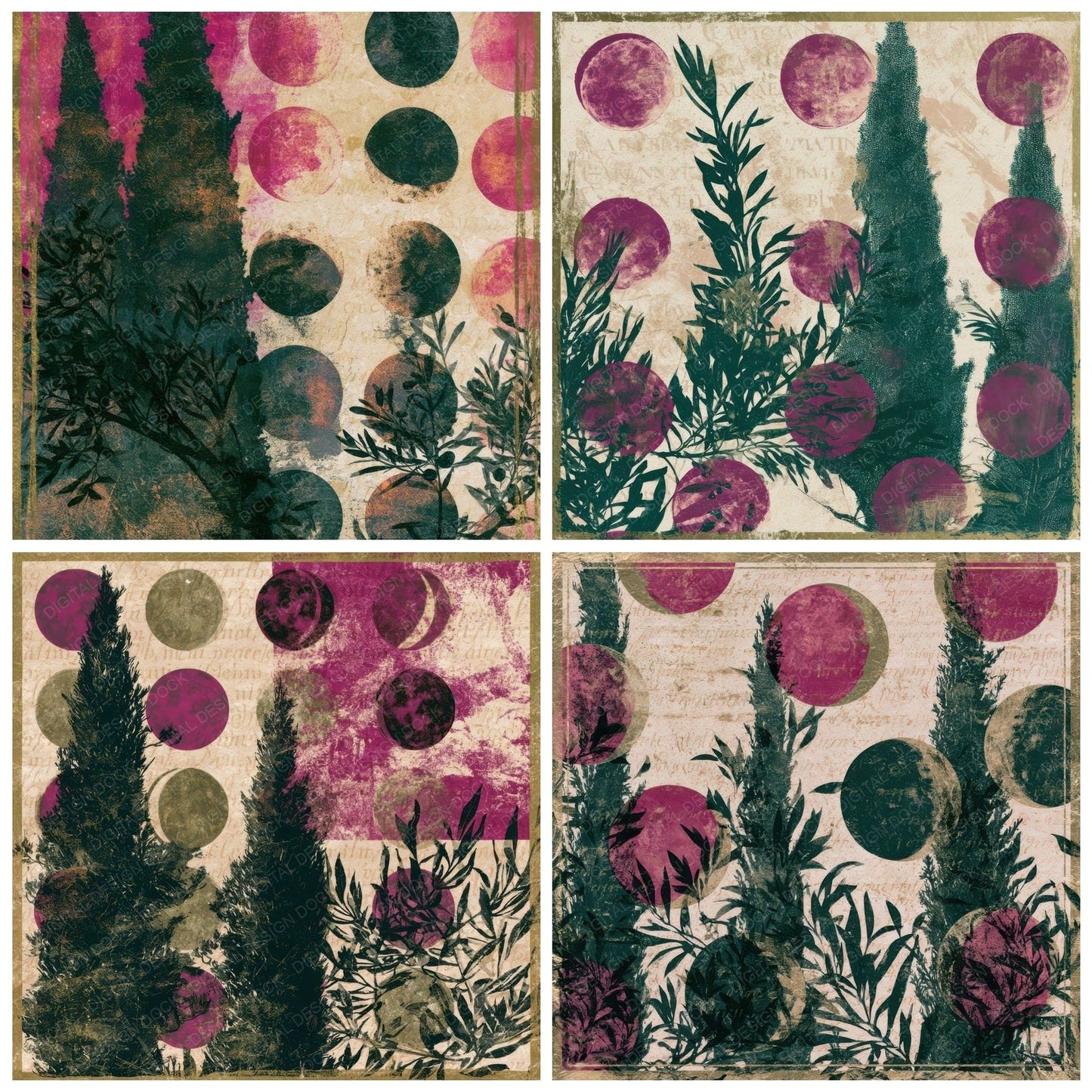Lithograph Italian Moon Phases Magenta Digital Paper Pack (DDD012956)