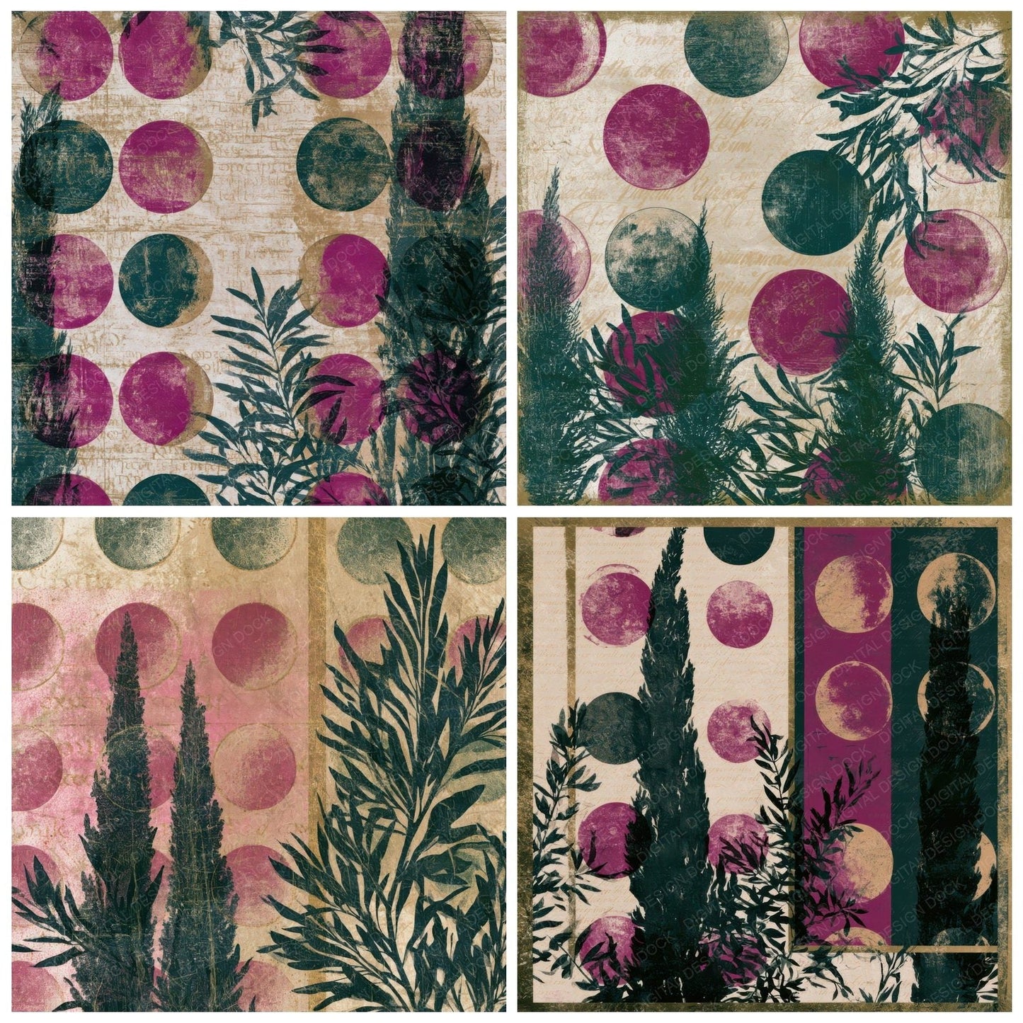 Lithograph Italian Moon Phases Magenta Digital Paper Pack (DDD012956)