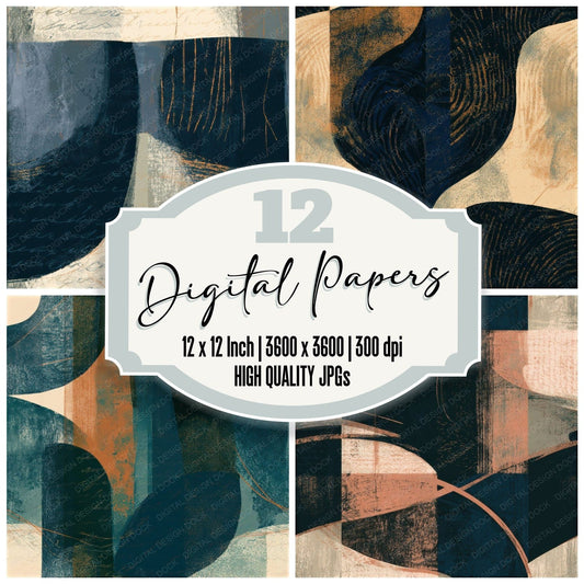 Screenprint Midnight Bone Abstract Seamless Digital Paper Pack (DDD012960)