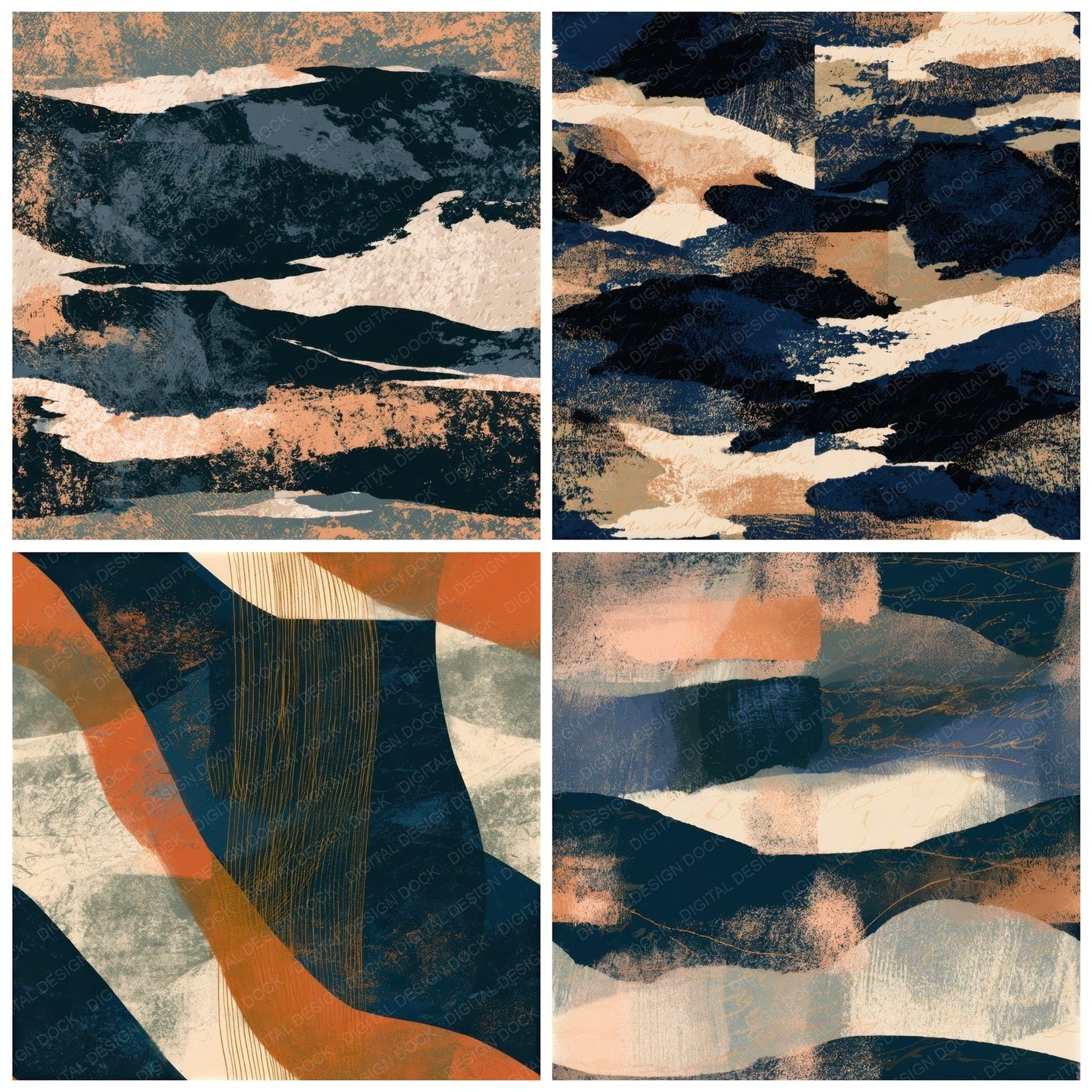 Screenprint Midnight Bone Abstract Seamless Digital Paper Pack (DDD012960)