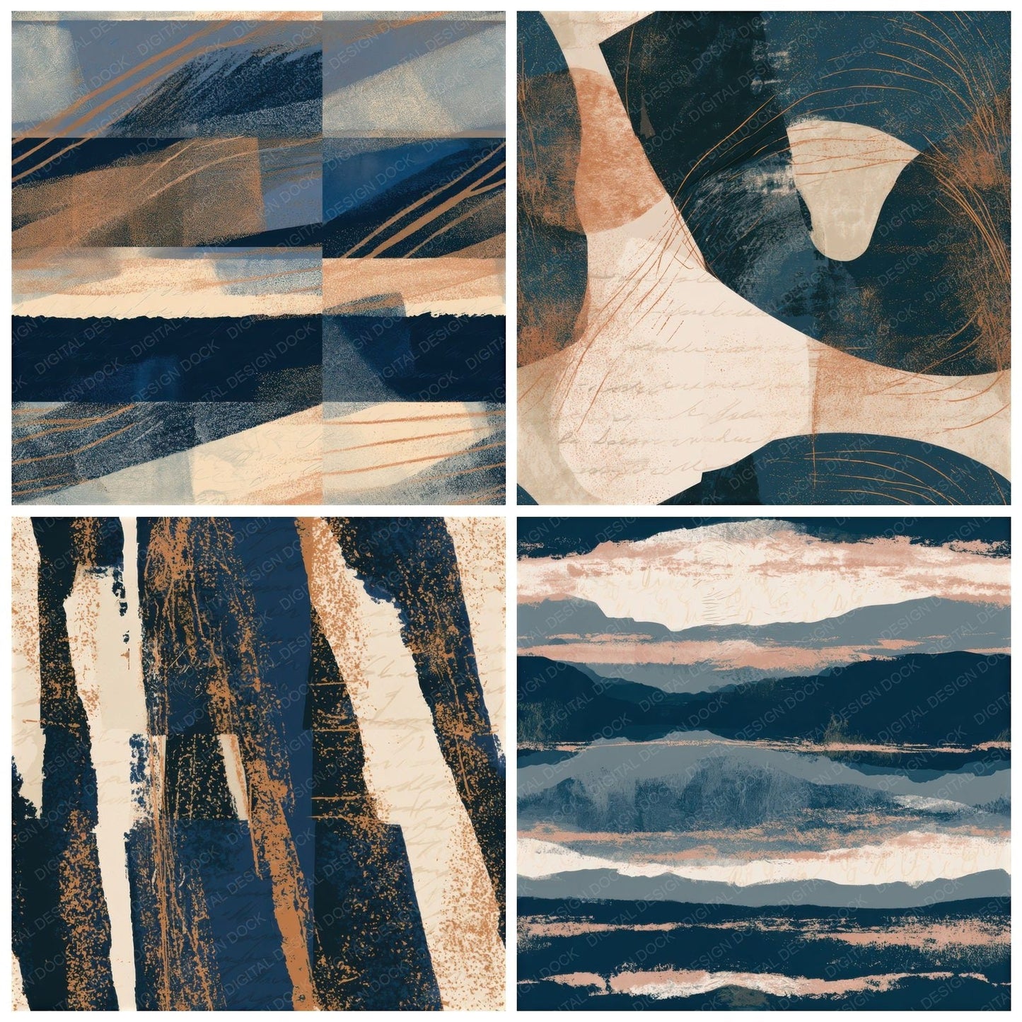Screenprint Midnight Bone Abstract Seamless Digital Paper Pack (DDD012960)