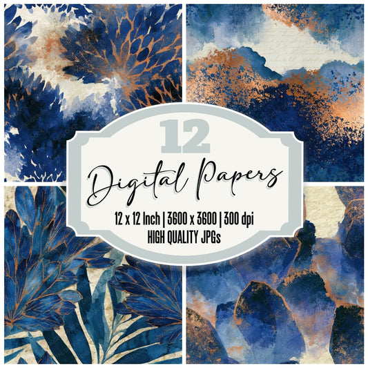 Watercolour Crystal Indigo Ivory Seamless Digital Paper Pack (DDD012963)