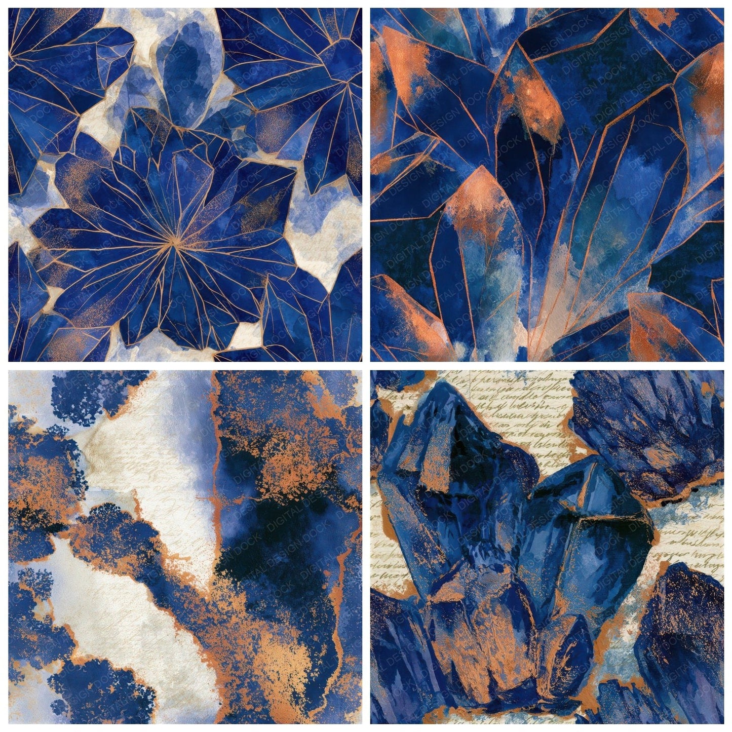 Watercolour Crystal Indigo Ivory Seamless Digital Paper Pack (DDD012963)
