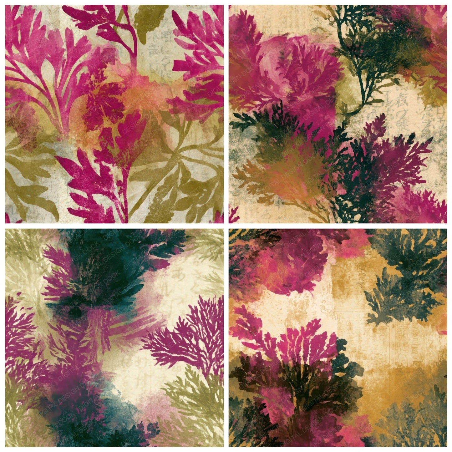 Watercolour Kelp Forest Fuchsia Lime Seamless Digital Paper Pack (DDD012964)